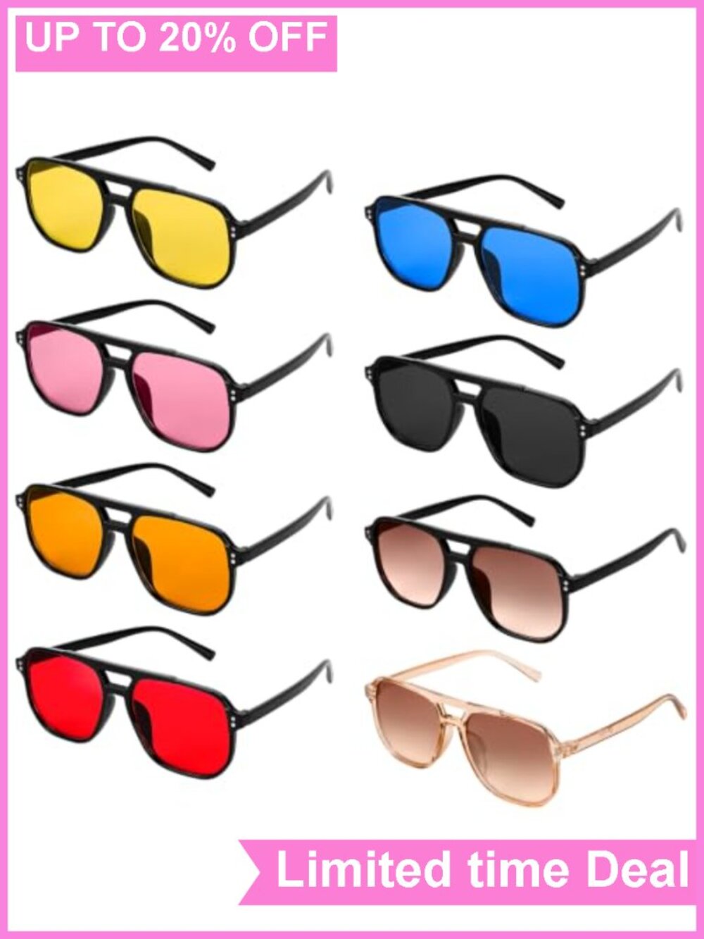 8 Pack Retro Square Aviator Sunglasses 70s Vintage Oversized Shades UV400